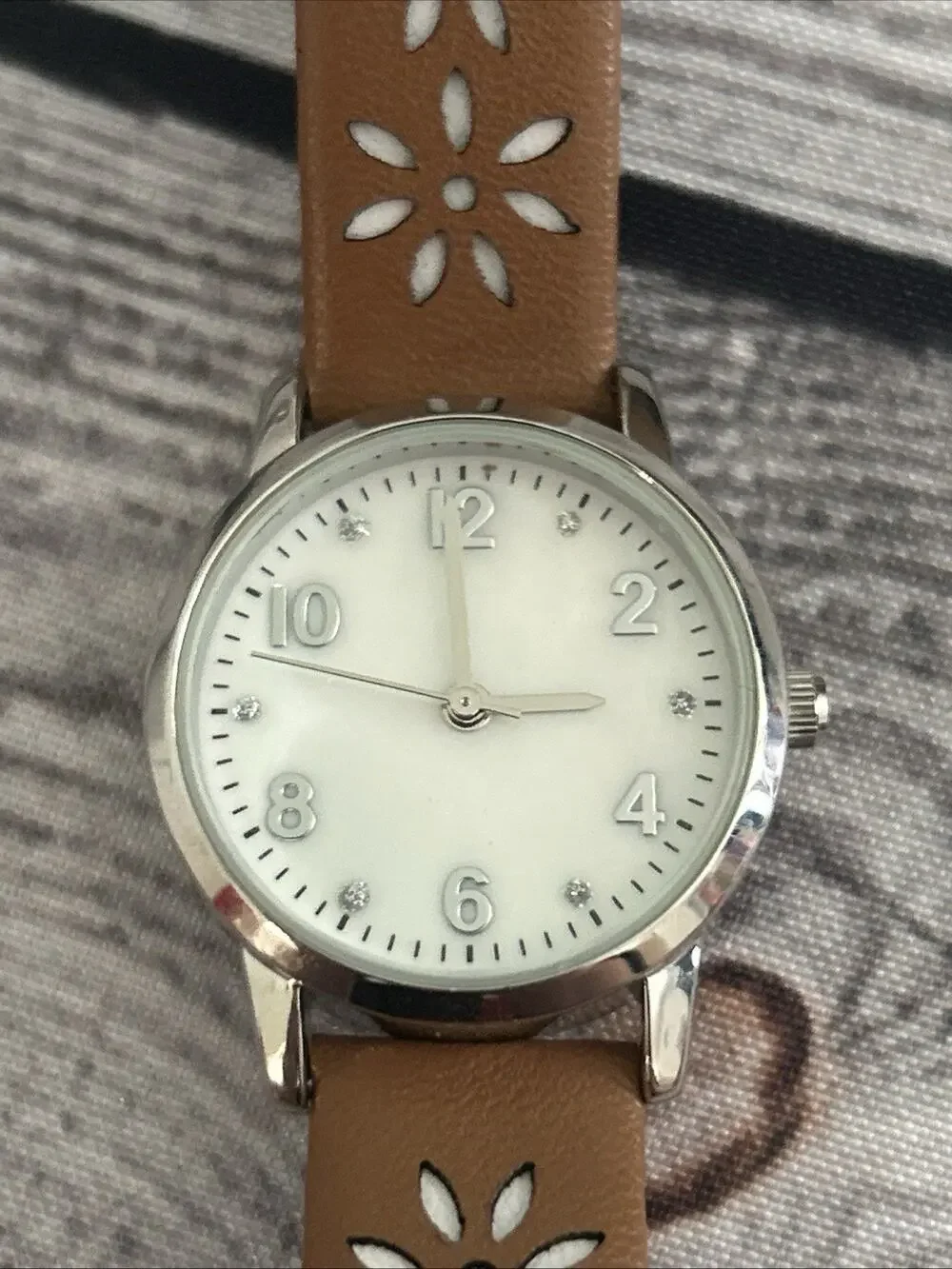 Silver Tone White Dial Brown Band Women’s Quartz Watch